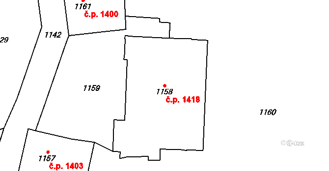 Šternberk 1418 na parcele st. 1158 v KÚ Šternberk, Katastrální mapa
