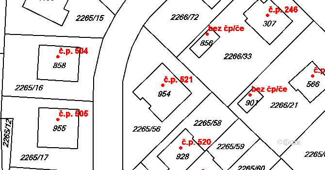 Borovany 521 na parcele st. 954 v KÚ Borovany, Katastrální mapa