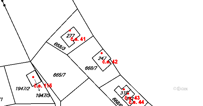 Třísov 42, Holubov na parcele st. 247 v KÚ Třísov, Katastrální mapa