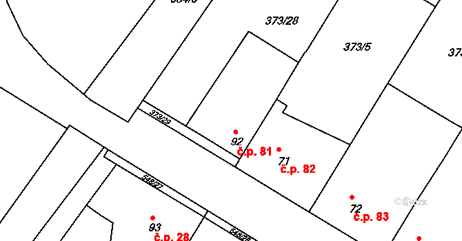 Hrdly 81, Bohušovice nad Ohří na parcele st. 92 v KÚ Hrdly, Katastrální mapa