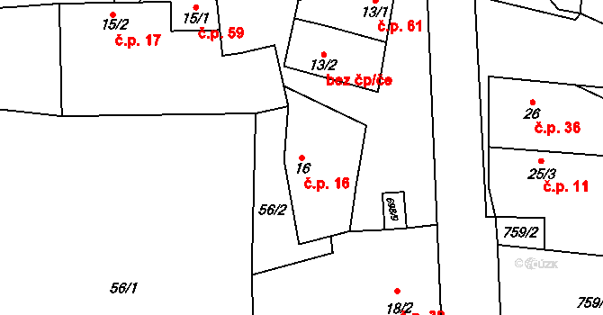 Poplze 16, Libochovice na parcele st. 16 v KÚ Poplze, Katastrální mapa