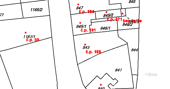Podmoklice 185, Semily na parcele st. 843 v KÚ Semily, Katastrální mapa