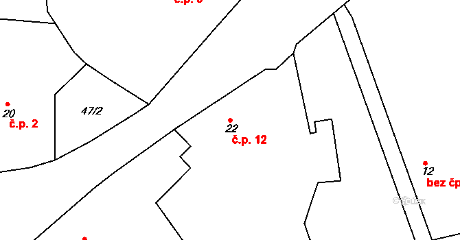 Keteň 12, Jičíněves na parcele st. 22 v KÚ Keteň, Katastrální mapa