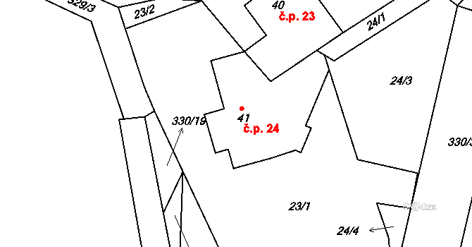 Žitětín 24, Jičíněves na parcele st. 41 v KÚ Žitětín, Katastrální mapa