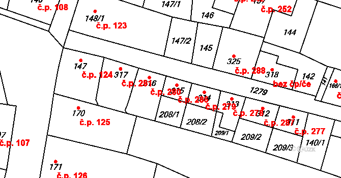Železnice 286 na parcele st. 315 v KÚ Železnice, Katastrální mapa