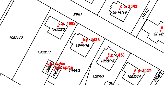 Nová Paka 1436 na parcele st. 1968/16 v KÚ Nová Paka, Katastrální mapa