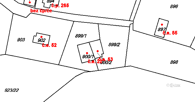 Vaňov 53, Ústí nad Labem na parcele st. 900/2 v KÚ Vaňov, Katastrální mapa