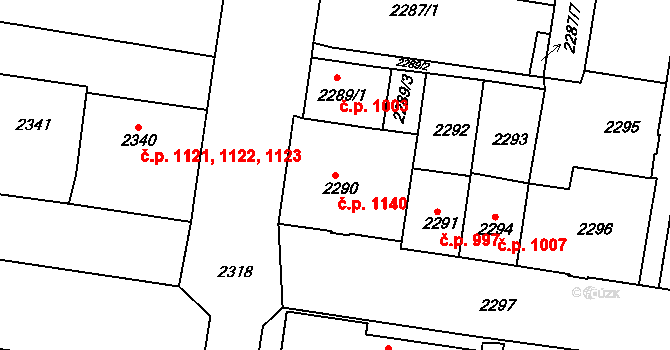 Střekov 1140, Ústí nad Labem na parcele st. 2290 v KÚ Střekov, Katastrální mapa