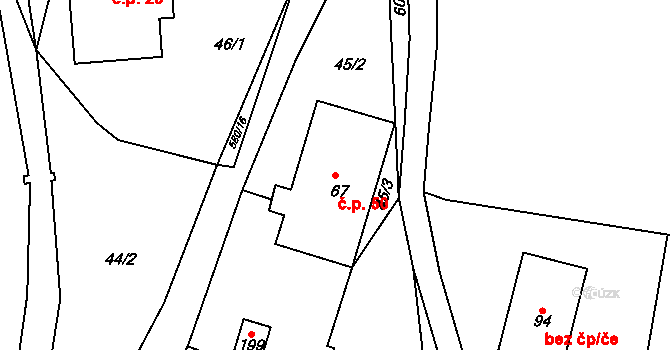 Kameničná 50 na parcele st. 67 v KÚ Kameničná, Katastrální mapa