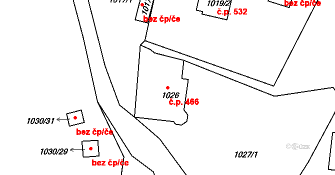 Proboštov 466 na parcele st. 1026 v KÚ Proboštov u Teplic, Katastrální mapa