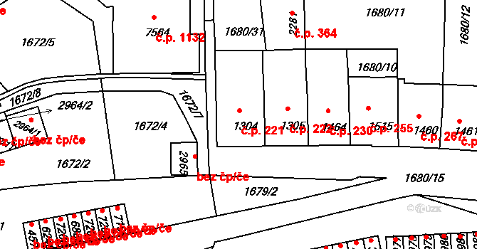 Nové Dvory 221, Třebíč na parcele st. 1304 v KÚ Třebíč, Katastrální mapa