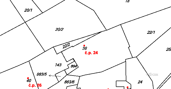 Sedletín 24 na parcele st. 38 v KÚ Sedletín, Katastrální mapa