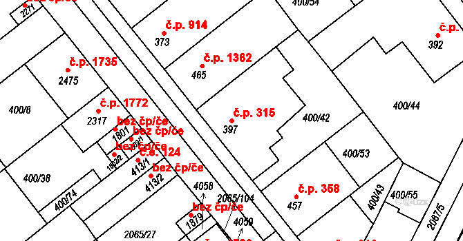 Mařatice 315, Uherské Hradiště na parcele st. 397 v KÚ Mařatice, Katastrální mapa