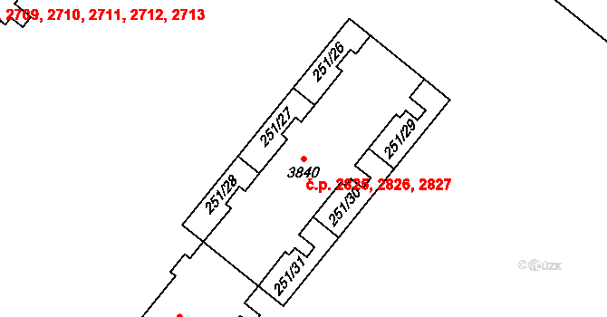 Břeclav 2825,2826,2827 na parcele st. 3840 v KÚ Břeclav, Katastrální mapa