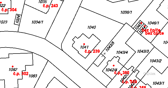 Stránice 239, Brno na parcele st. 1041 v KÚ Stránice, Katastrální mapa