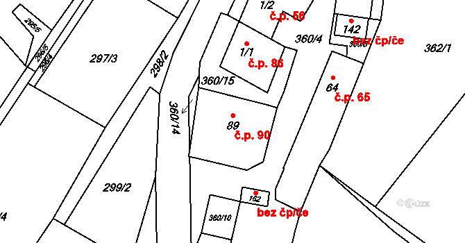 Bedřichov 90 na parcele st. 89 v KÚ Bedřichov, Katastrální mapa
