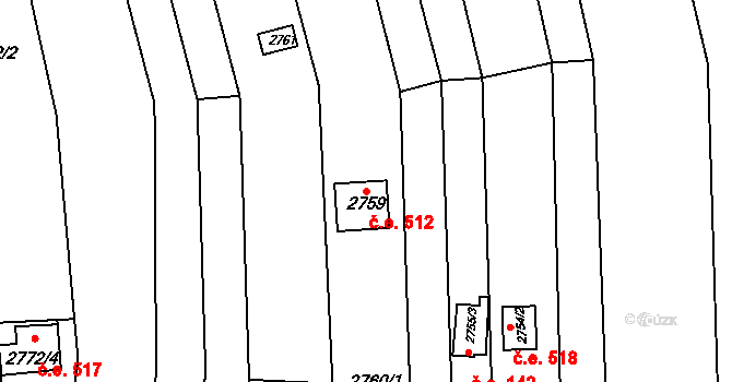 Komín 512, Brno na parcele st. 2759 v KÚ Komín, Katastrální mapa