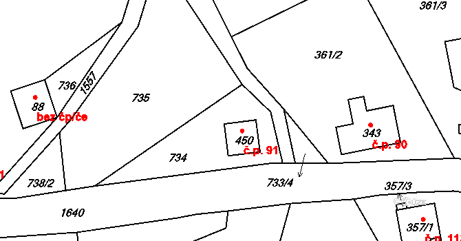 Mukařov 91, Malá Skála na parcele st. 450 v KÚ Mukařov u Jablonce nad Nisou, Katastrální mapa