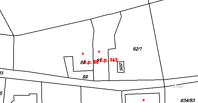 Rudice 143 na parcele st. 91 v KÚ Rudice u Blanska, Katastrální mapa