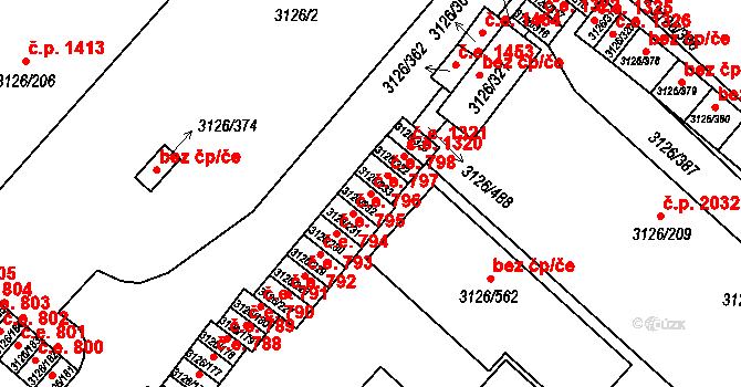 Pelhřimov 797 na parcele st. 3126/232 v KÚ Pelhřimov, Katastrální mapa
