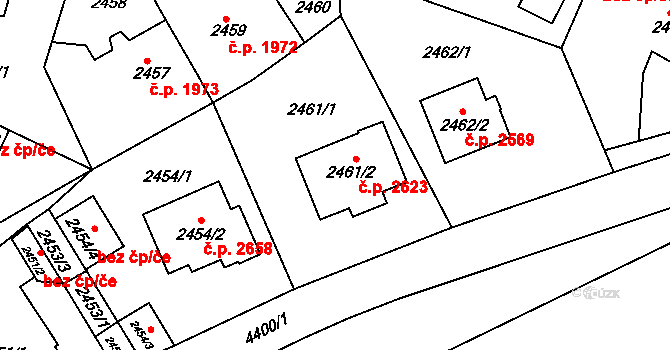 Teplice 2623 na parcele st. 2461/2 v KÚ Teplice, Katastrální mapa