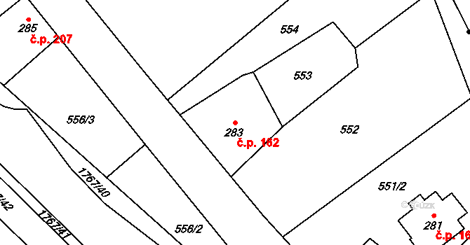 Holčovice 162 na parcele st. 283 v KÚ Holčovice, Katastrální mapa