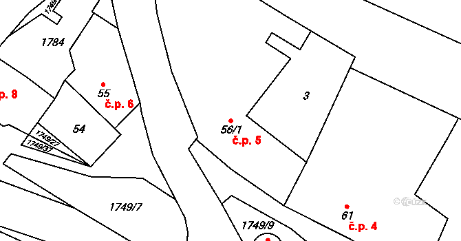 Čečelice 5 na parcele st. 56/1 v KÚ Čečelice, Katastrální mapa