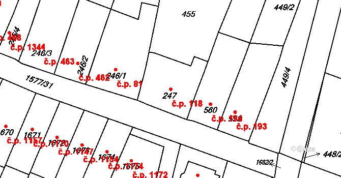 Litovel 118 na parcele st. 247 v KÚ Litovel, Katastrální mapa