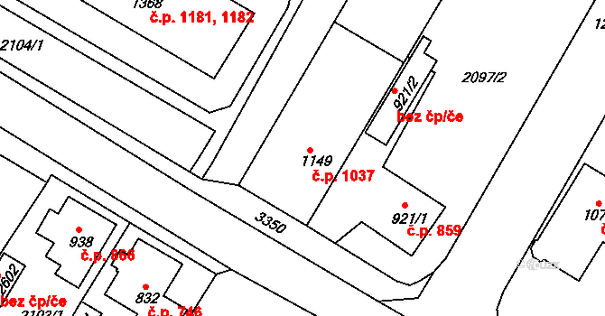 Nejdek 1037 na parcele st. 1149 v KÚ Nejdek, Katastrální mapa