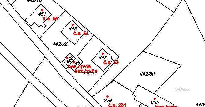 Liběchov 53 na parcele st. 448 v KÚ Liběchov, Katastrální mapa
