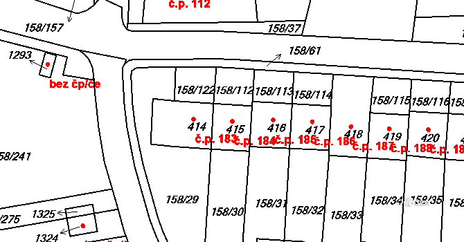 Háje 184, Cheb na parcele st. 415 v KÚ Háje u Chebu, Katastrální mapa