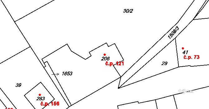 Hrozňatov 121, Cheb na parcele st. 206 v KÚ Starý Hrozňatov, Katastrální mapa
