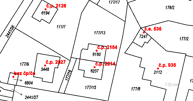 Cheb 2154 na parcele st. 6180 v KÚ Cheb, Katastrální mapa