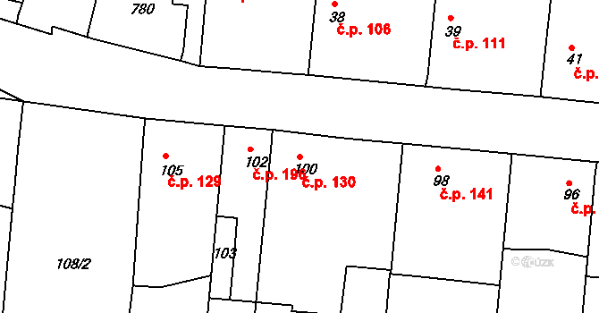 Velký Borek 130 na parcele st. 100 v KÚ Velký Borek, Katastrální mapa