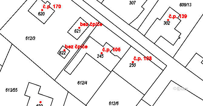 Čachovice 106 na parcele st. 245 v KÚ Čachovice, Katastrální mapa
