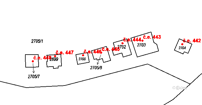 Káraný 445 na parcele st. 2705/8 v KÚ Káraný, Katastrální mapa