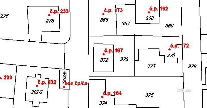 Běchovice 167, Praha na parcele st. 372 v KÚ Běchovice, Katastrální mapa