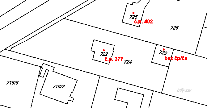 Kolovraty 377, Praha na parcele st. 722 v KÚ Kolovraty, Katastrální mapa