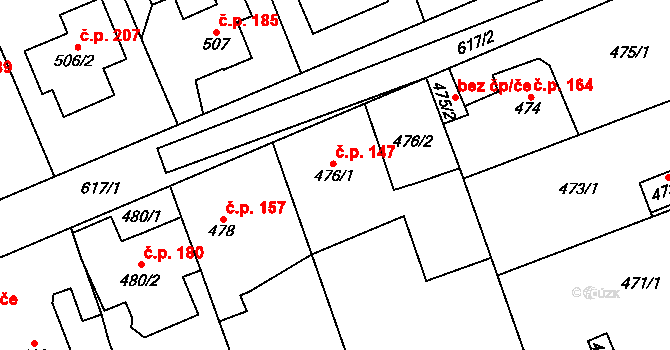 Lipence 147, Praha na parcele st. 476/1 v KÚ Lipence, Katastrální mapa