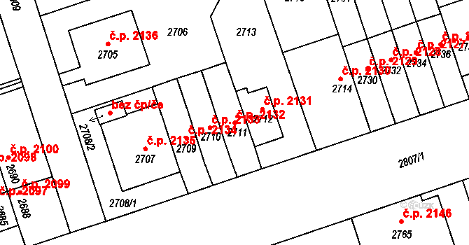 Žižkov 2132, Praha na parcele st. 2711 v KÚ Žižkov, Katastrální mapa