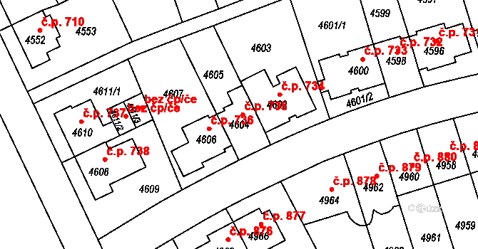 Záběhlice 735, Praha na parcele st. 4604 v KÚ Záběhlice, Katastrální mapa