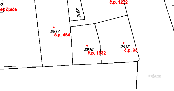 Smíchov 1332, Praha na parcele st. 2916 v KÚ Smíchov, Katastrální mapa