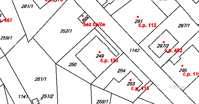 Velká Chuchle 120, Praha na parcele st. 249 v KÚ Velká Chuchle, Katastrální mapa