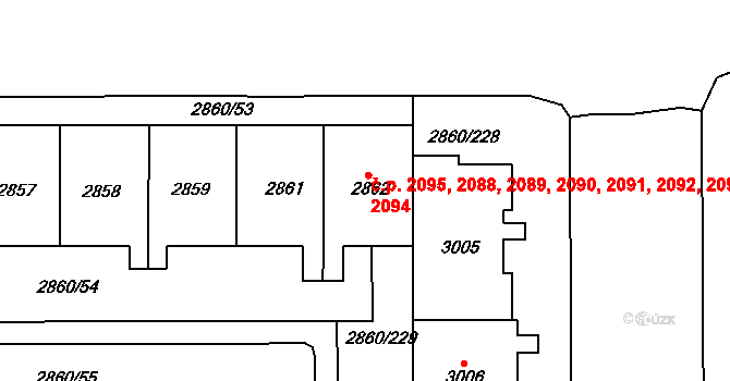 Stodůlky 2088,2089,2090,2091,, Praha na parcele st. 2862 v KÚ Stodůlky, Katastrální mapa