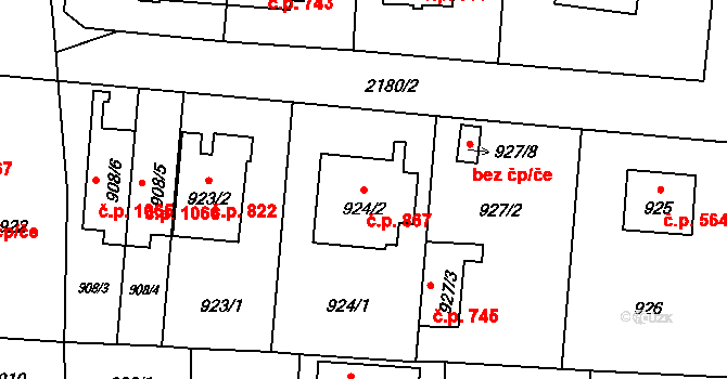 Ruzyně 867, Praha na parcele st. 924/2 v KÚ Ruzyně, Katastrální mapa