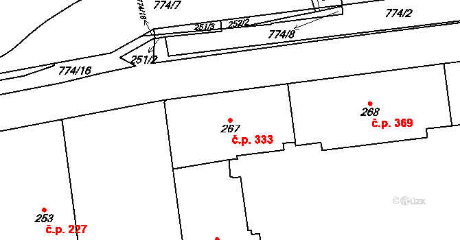 Karlín 333, Praha na parcele st. 267 v KÚ Karlín, Katastrální mapa