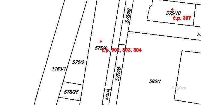 Prosek 302,303,304, Praha na parcele st. 575/4 v KÚ Prosek, Katastrální mapa