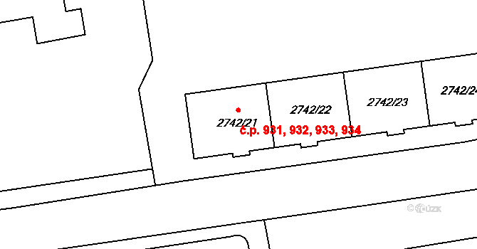 Hostivař 931,932,933,934, Praha na parcele st. 2742/21 v KÚ Hostivař, Katastrální mapa