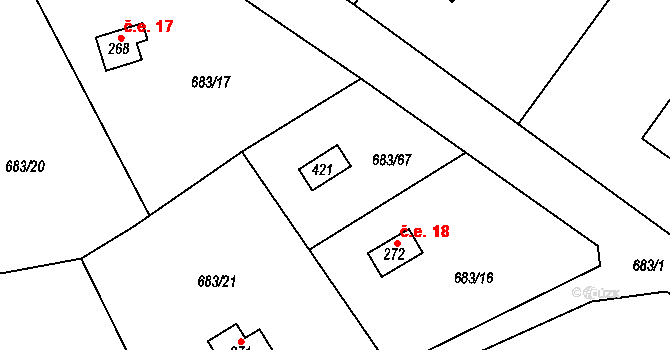 Halouny 96, Svinaře na parcele st. 421 v KÚ Svinaře, Katastrální mapa