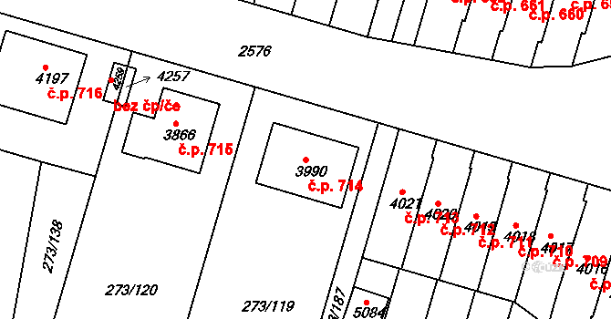 Střední Předměstí 714, Trutnov na parcele st. 3990 v KÚ Trutnov, Katastrální mapa